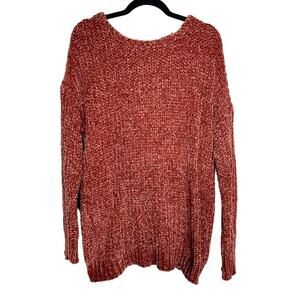 New Entro Medium M Orange Chenille Twist Low VBack Tunic Sweater Soft Cozy Knit